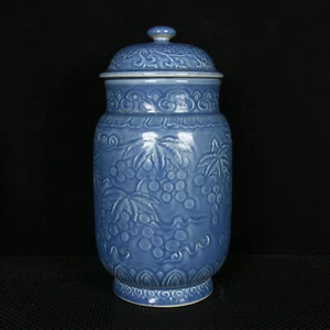 12.2" China antigua dinastía Ming porcelana marca yongle esmalte azul uva patrón maceta - Imagen 1 de 8