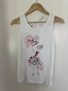 TCP Kids Girls Glitter Stars Fireworks Patriotic Bow Cotton Tank Top White XL 14 - Picture 1 of 5