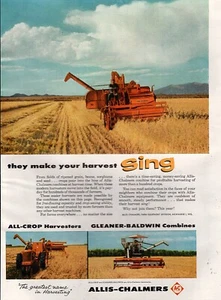 Allis-Chalmers 1957 cosechadora y tractor espiga anuncio en color original - Imagen 1 de 1