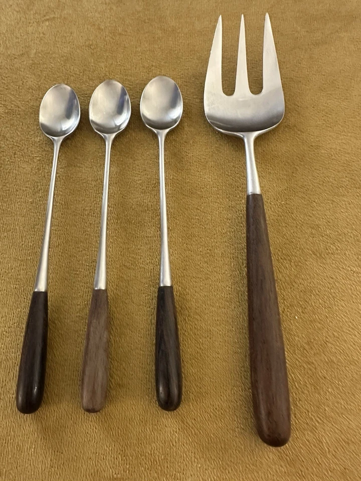 (3) ICED TEASPOONS & Sweving Fork Towle Lauffer Norway Palisander Stainless - Image 1 of 4