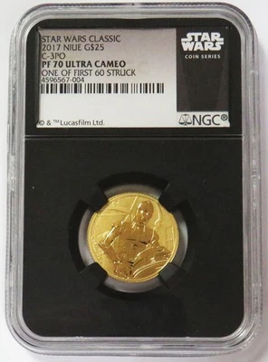 2017 GOLD NIUE $25 C-3PO 1/4oz STAR WARS CLASSIC NGC PF 70 UC 1 OF FIRST 60 - Image 1 of 2