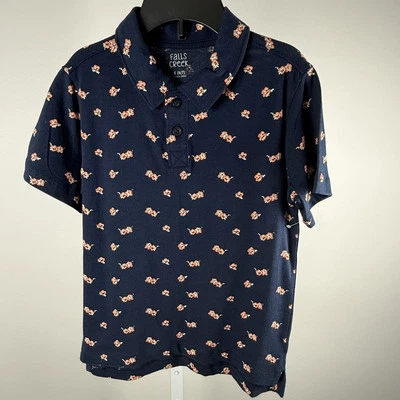 Falls Creek Boys S 6/7 Polo Short Sleeve Shirt Navy Blue Flowers NWOT. - Image 1 of 4