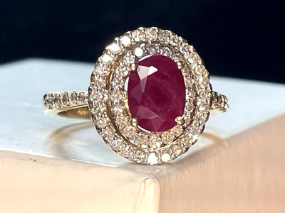 14K GOLD RUBY & DIAMOND RING NATURAL  1.5 CT RUBY APPRIASAL $2,200 HALO INDIA - Image 1 of 4