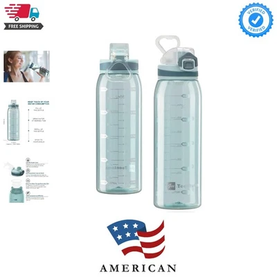 Garrafa de água esportiva 30 oz com marcadores de tempo, grande durável academia plástico transparente bo... - Imagem 1 de 4