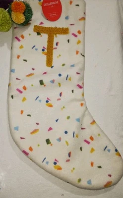 Letter Monogram  "T" Confetti 19" Christmas Stocking. Embroidered Opalhouse. New - Image 1 of 4