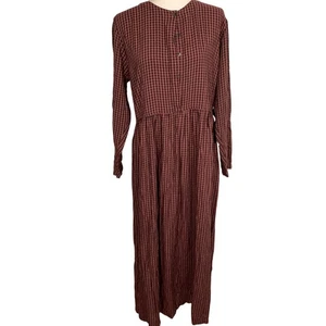 Eddie Bauer Dress Womens Medium Red Black Gingham Maxi Comfy Prairie Western - Picture 1 of 12
