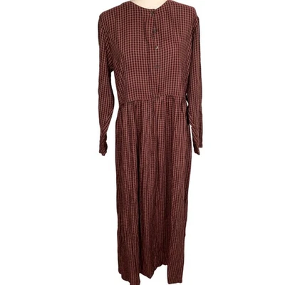 Eddie Bauer Dress Womens Medium Red Black Gingham Maxi Comfy Prairie  Western - Image 1 of 4