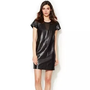 Diane Von Furstenberg Medya Black Leather Mini Dress Women's Small NWT  - Picture 1 of 8