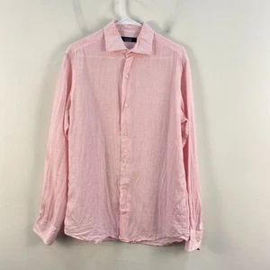Saks Fifth Avenue Mens Medium Top Shirt Button Collar Pink White Plaid L/S 9495 - Picture 1 of 8