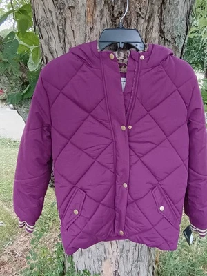 OshKosh Hooded Fleece Lined Burgundy Puffer Jacket Coat 14 Water resistant New - Image 1 of 4