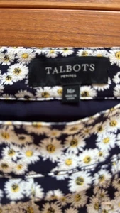 Talbots Damen Größe 16P Rock Marineblau Weiß Blumenmuster Gänseblümchen Knielang Plissee A-Linie - Bild 1 von 6