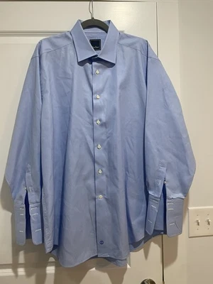 Camisa de vestir manga larga David Donahue para hombre nueva sin etiquetas L 17,5 32/33 pata de gallo azul  Foto 1 de 4