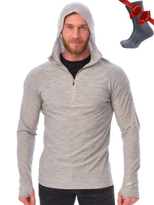 100% Merino Wool Hoodie Men - Slim Fit Merino Wool Base Layer Mens Half Zip T... - Picture 1 of 6