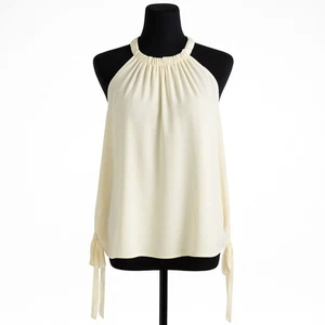 BCBGMAXAZRIA Women’s 100% Silk Halter Blouse Ivory White Tie Sleeve Size Medium - Picture 1 of 7