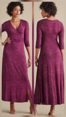 Soft Surroundings SZ XL Hyannis Pink Paisley Maxi Dress 3/4 Sleeve Fit Flare - Image 1 of 4