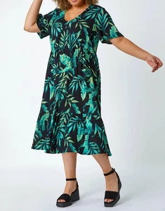 VESTIDO MIDI EX ROMANO VERDE CURVA GEOMÉTRICO VOLANTES ESCALONADOS TALLA 20 (REF 388) VENTA - Imagen 1 de 5