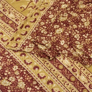 Sanskriti Vintage Red Indian Sarees Moss Crepe Printed Sari 5+Yd Craft Fabric  - Picture 1 of 12