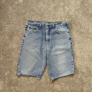 Vintage Carhartt Distressed Light Blue Baggy Carpenter Jean Shorts Size 34 - Picture 1 of 5
