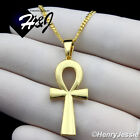 925 STERLING SILVER 20"X2MM GOLD PLATED CURB CHAIN ANKH KEY CROSS PENDANT*195 