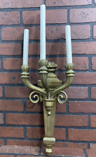 Vintage Gilt Brass 3 Arm Wall Light Sconce Large 25"