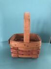 Longaberger 5” square Basket  with Handle and Red stripes 1991