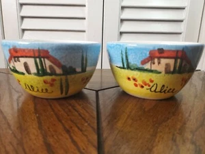Vintage Alice Hand Painted 5 7/8” Set Of 2 Soup Bowls, Made In Italy - Picture 1 of 7