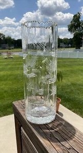 Bohemian Czech Vintage Crystal Vase~Unique Abstract Design~EUC~9 3/4” - Picture 1 of 9
