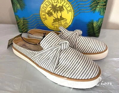 NEW Margaritaville Women's Knotted Canvas Mule - SIZE 7 - Gray/White - Изображение 1 из 4