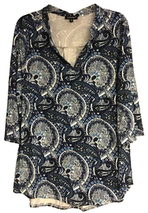 A. Jesdani 1X Soft Stretch Knit Paisley Print Tunic Blouse Blue Stretch - Picture 1 of 10