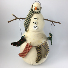 Fabric Snowman Figurine Country Sock Hanger 13" H