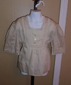 Girl's VTG 1970s Beige Blouse Lace Trim w/ Bib & Rear Belt Wide Sleeves Sz 8 NOS - Picture 1 of 12