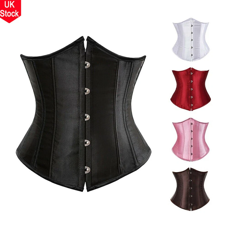 Size 6-24 Corset Steel Boned Corset Womens Underbust Waist Trainer Stain Corsets - Image 1 of 4