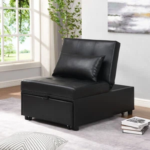 Folding Ottoman Sofa Bed BLACK - Picture 1 of 14