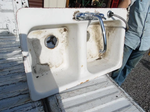 White Farm Kitchen Sink 1956 Vintage Antique Farmhouse Double side 32" by 20" Cover