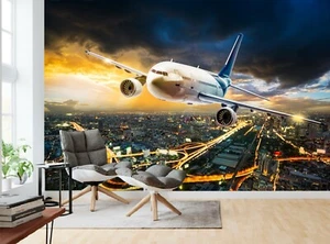 Airplane at Night Wall Mural Photo Wallpaper Wall Decor Giant Paper Poster Image - Imagen 1 de 7