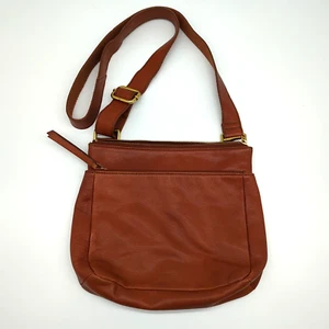 FOSSIL Crossbody Purse Brown Leather Gold Hardware Zip Adjustable 6 Pockets - Picture 1 of 15
