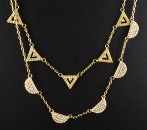 STELLA & DOT Gold Tone CRYSTAL PAVE CHEVRON 2-STRAND NECKLACE Convertible Wear - Picture 1 of 7