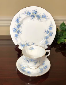 3 Piece Dessert Set Royal Standard FORGET ME NOT Plate Cup Saucer England - Picture 1 of 4