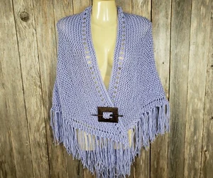 NEW Lavender Hand Knitted Shawl Wrap Scarf Boho Hippie Knit Handmade Fringed - Picture 1 of 6