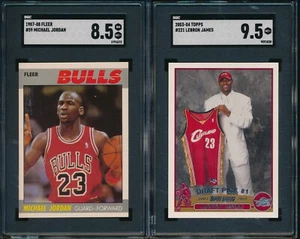 1987 FLEER #59 MICHAEL JORDAN SGC 8.5 & 2003 TOPPS #221 LEBRON JAMES SGC 9.5 - Picture 1 of 2