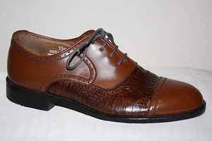 BOTANY 500 BROWN LEATHER W/ ANIMAL PRINT LACE UP OXFORD SHOES MENS SZ 7.5 M - Bild 1 von 10