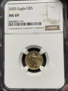 2025 1/10 oz American Gold Eagle $5 MS69 NGC - Picture 1 of 2
