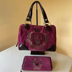 Vtg 2010 Y2K Juicy Couture Velour Satchel Purse and Wallet Embroidered RARE - Picture 1 of 16