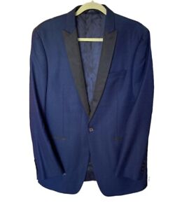 Calvin Klein SLIM FIT Dinner/formal Jacket 40R wool jacquard Tuxedo Blue/black