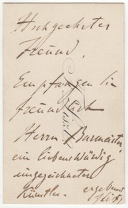 Liszt, Franz (1811-1886) - Autograph letter signed on his personal visiting card