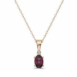 Birthstone 14K Rose Gold Rhodolite Garnet Nude Diamond 0.57 cts Pendant Necklace - Picture 1 of 5