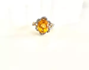14k Yellow Gold Citrine Diamonds Ring Size 7 - Picture 1 of 6