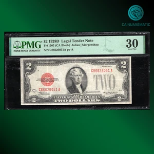 CA Fr.1505 (CA Block) 1928D 2 Dollar bill "RED SEAL", PMG 30 Comment, 26051 - Picture 1 of 2