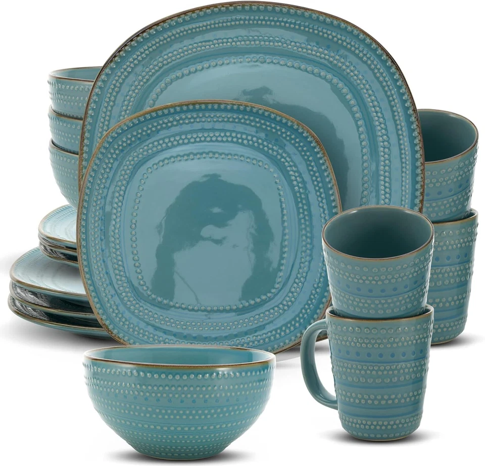 American Atelier 6589-16rb 16 Piece Tallulah Dinnerware Set Teal