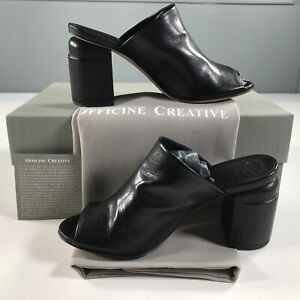 Officine Creative Mules Womens 35 5 Black Leather Open Toe Block Heel Ignis Nero